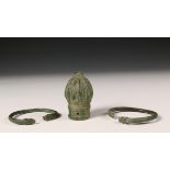 Luristan, a pair bronze bracelets and a bronze lance ornament, 1200 - 800 BC,