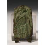 Byzanthium - Early Christian, bronze plaquette depicting a warrior in tuni with spear and possible a