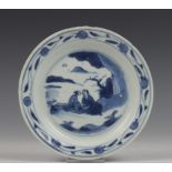 China, blauw-wit porseleinen schoteltje, Ming, Tianqi