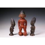 Nigeria, Yoruba, Ekiti, Efon Alaye, a pair of twin figures and an Ekiti Ijero male twin figure