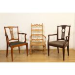 Twee differente iepenhouten fauteuils, Louis XVI,