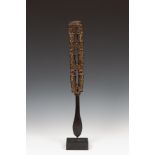 PNG, Trobriand Islands, Massim, decorative spatula with six anthropomorph figures and wave-design in