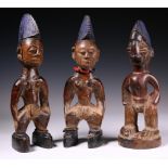 Nigeria, Yoruba, Igbomina Ajasse, two male twin figures, beaded anklets, one with beaded necklace