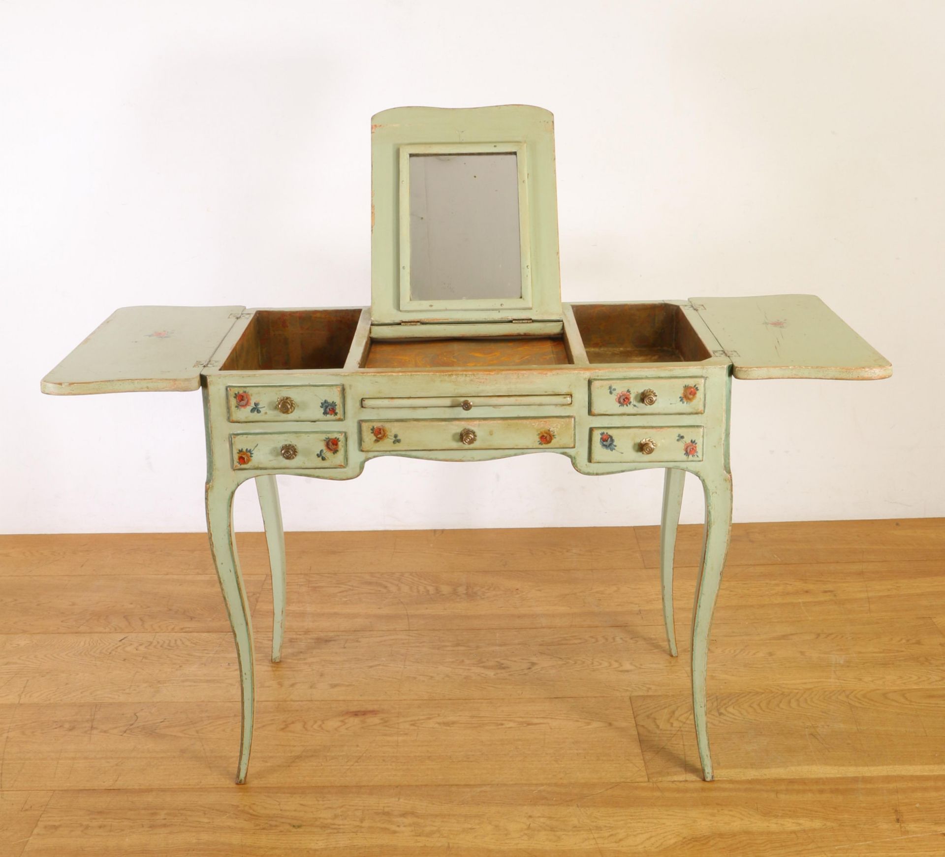 Groen gelakt houten bureau-toilette, 'poudreuse' in Louis XV-stijl, 19e eeuw, - Bild 3 aus 4