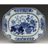 China, langwerpige blauw-wit porseleinen dienschaal, Qianglong,