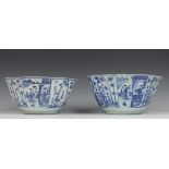 China, paar blauw wit porseleinen achtkantige kommen, Kangxi,