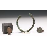 Roman bronze bracelet and two rings, 1st-3rd century