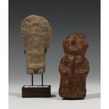 Mexico, terracotta slab figure of a priest, Maya, ca. 100-900 AD, and a Mexico, red earthenware figu