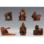 Japan, zes buxushouten netsuke, 19e-20e eeuw,