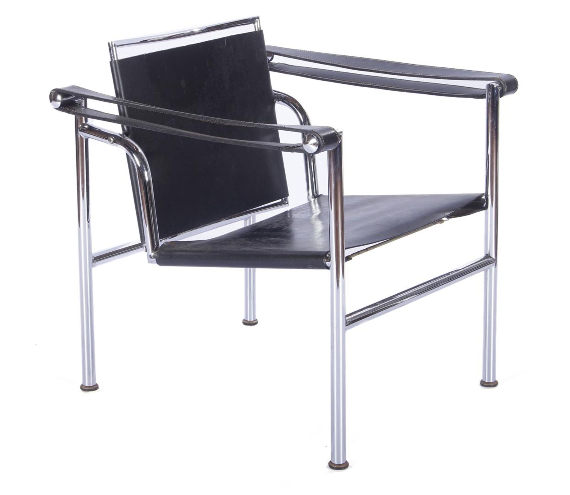 Buisframe armstoel met lederen bekleding, in de stijl van Le Corbusier LC1/basculant chair