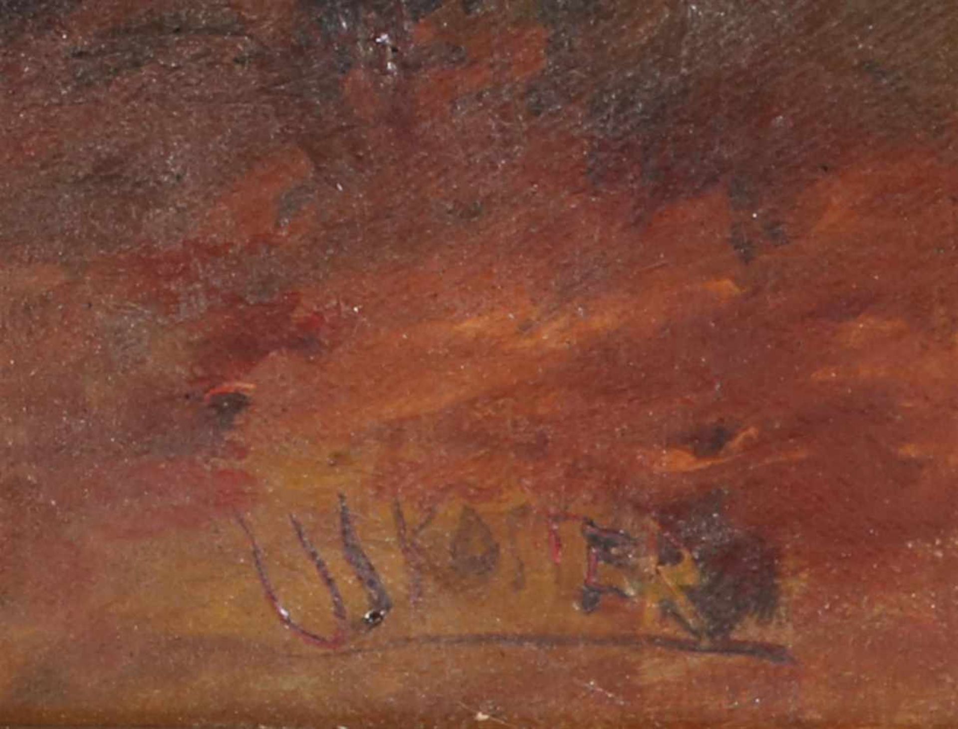 Onduidelijk gesigneerd, Boslandschap met beuken en berk aan beek, doek 57x77,5 cm - Bild 2 aus 2