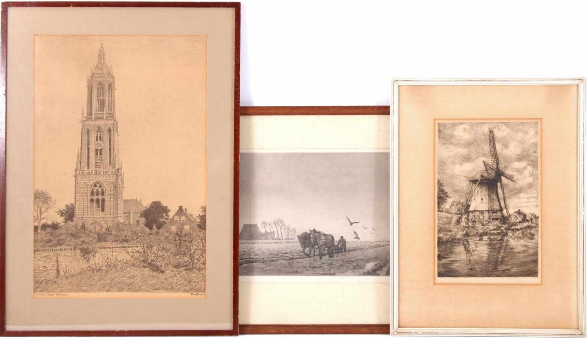 Gesigneerd Bodifee, Paul (1866-1938), Cunera toren te Rhenen, ets 45,5x29 cm, gesigneerd Gerlsma,