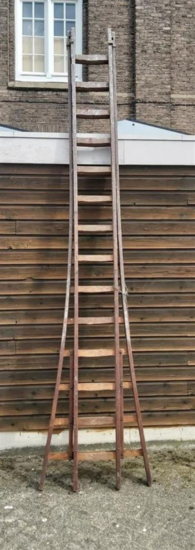 Houten 2-delige ladder 14 sporten, 2x 375 cm hoog