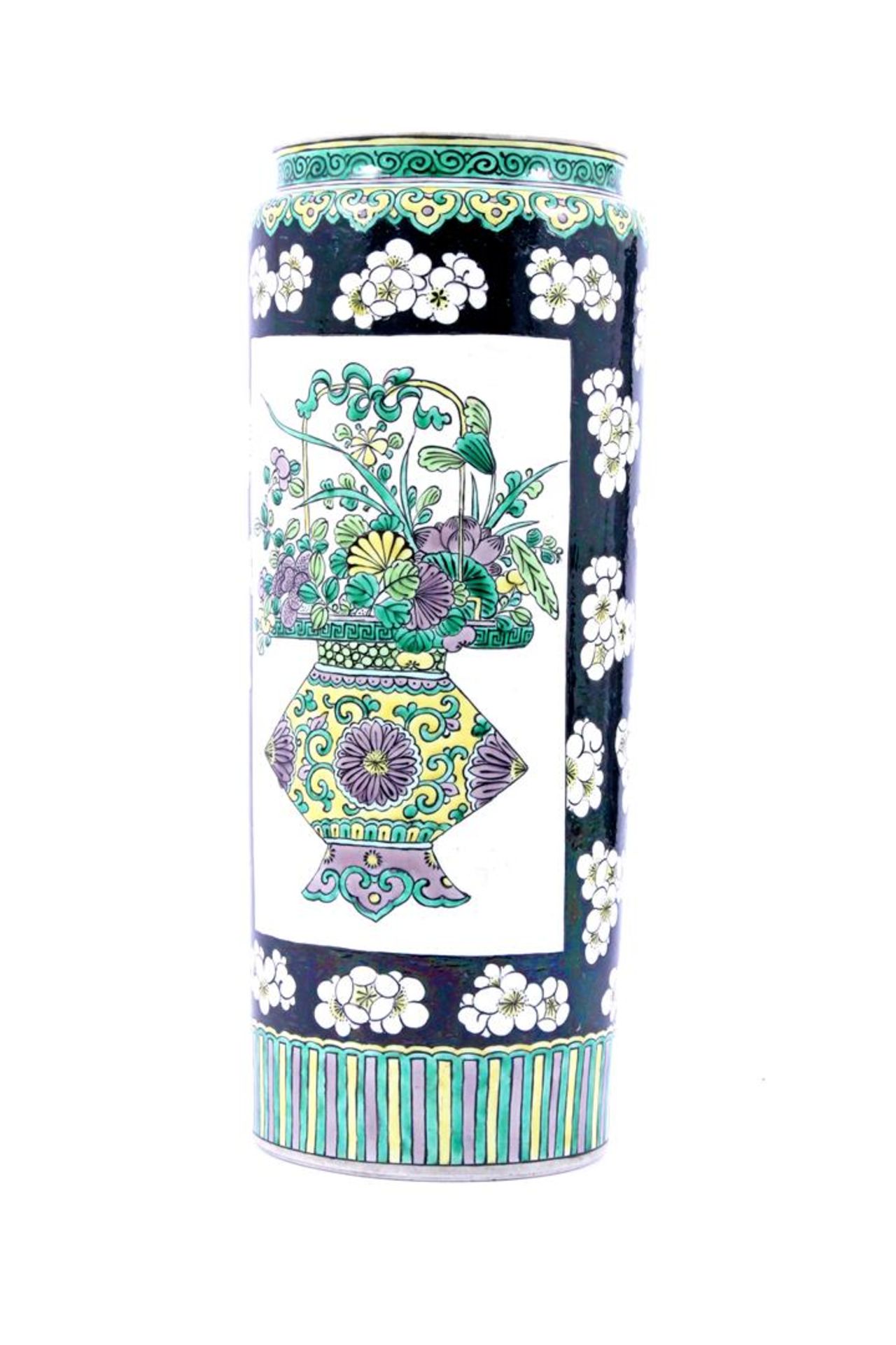 Chinees porseleinen rolvaas met polychroom decor van bloemenvazen met bloemen 35,5 cm hoog - Bild 2 aus 2