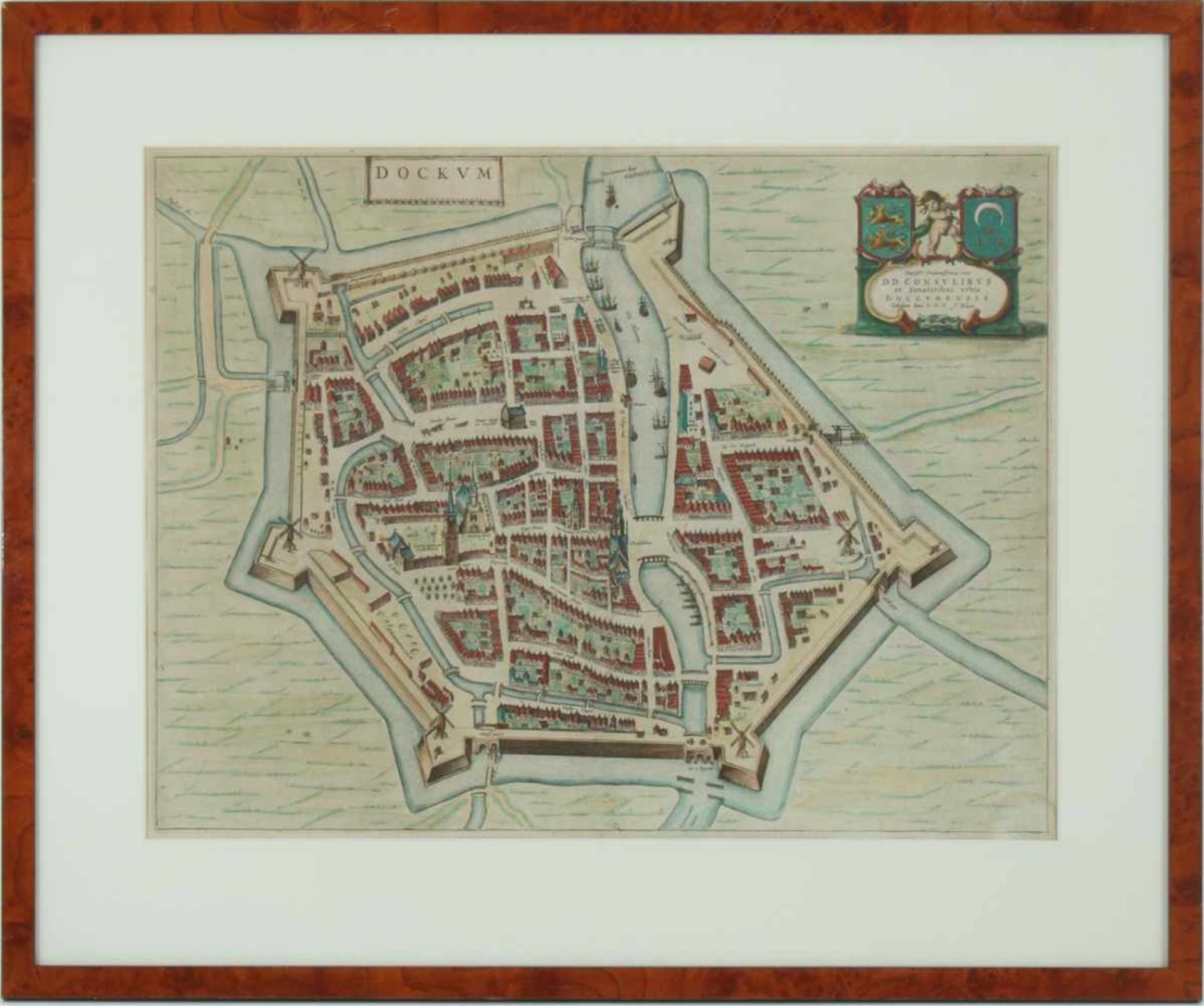 Antieke topografische kaart van Dockum, J Blaeu uit 1649, 41x54 cm
