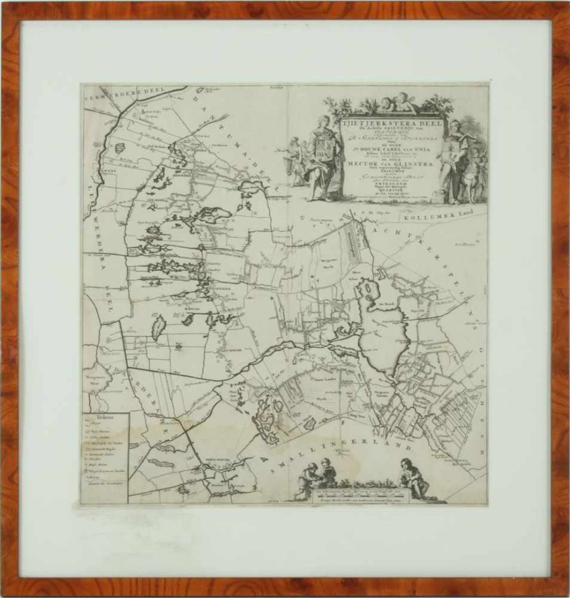 Antieke topografische kaart, Tjietjerkstra deel, gedrukt in de 18e eeuw, 45x43 cm