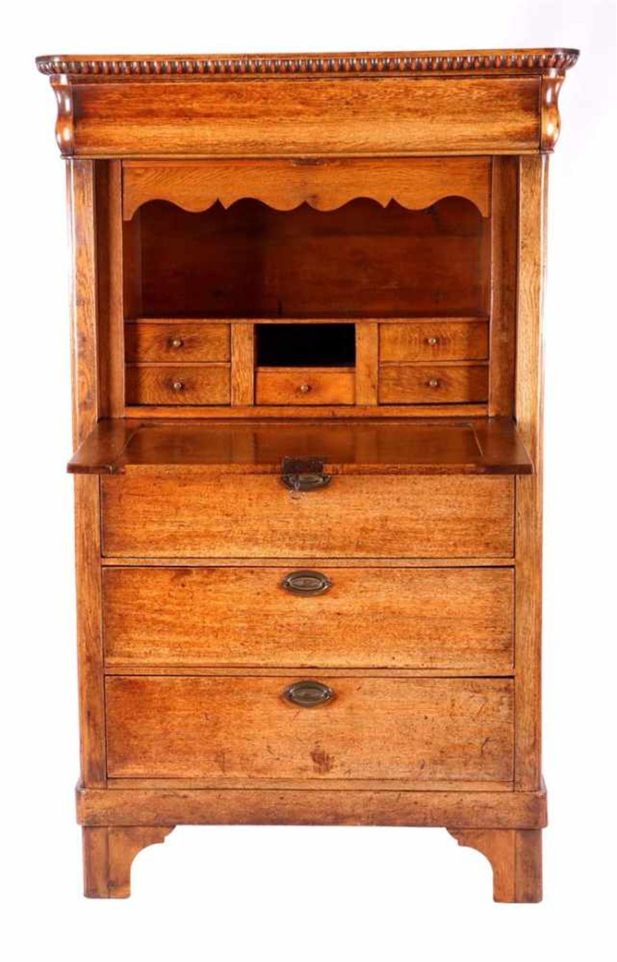 Eiken Biedermeier klepsecretaire met 4 lades 161,5 cm hoog, 100 cm breed, 43 cm diep