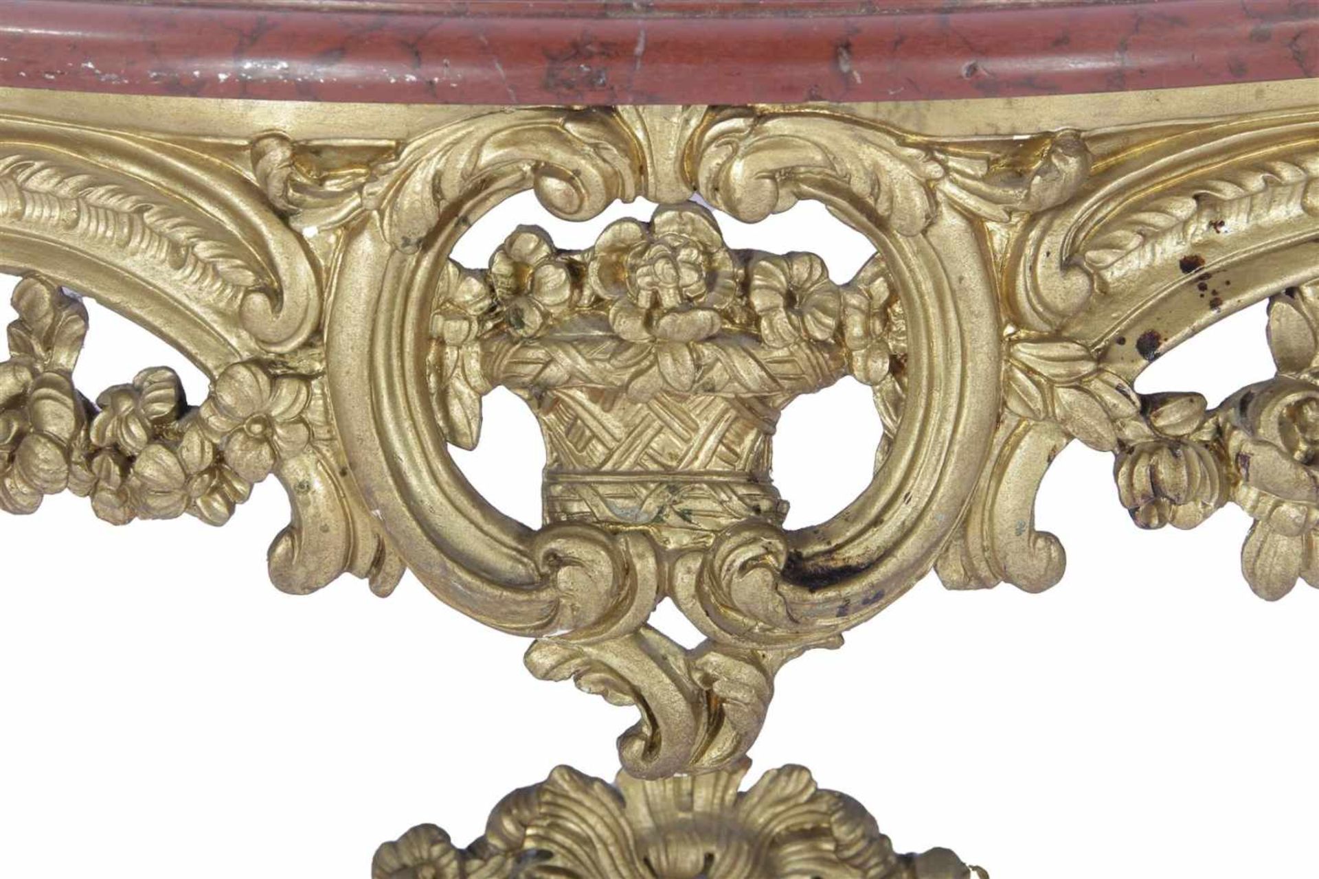 Barok houten vergulde consoletafel met rood marmeren blad 69 cm hoog, 107,5 cm breed, 45 cm diep - Image 2 of 2