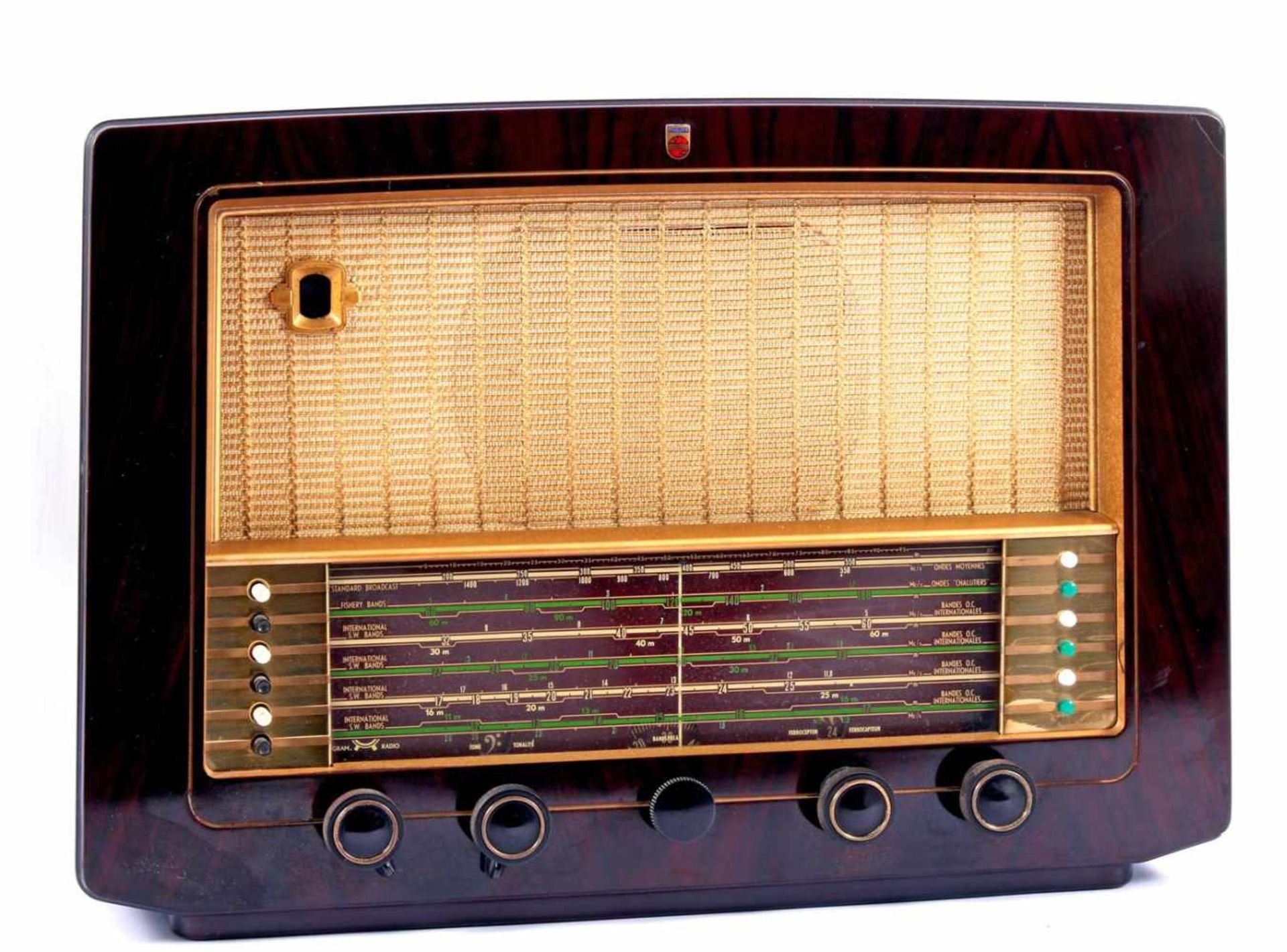 Philips radio in bakelieten kast, type BX 645A, 37,5 cm hoog, 55 cm breed