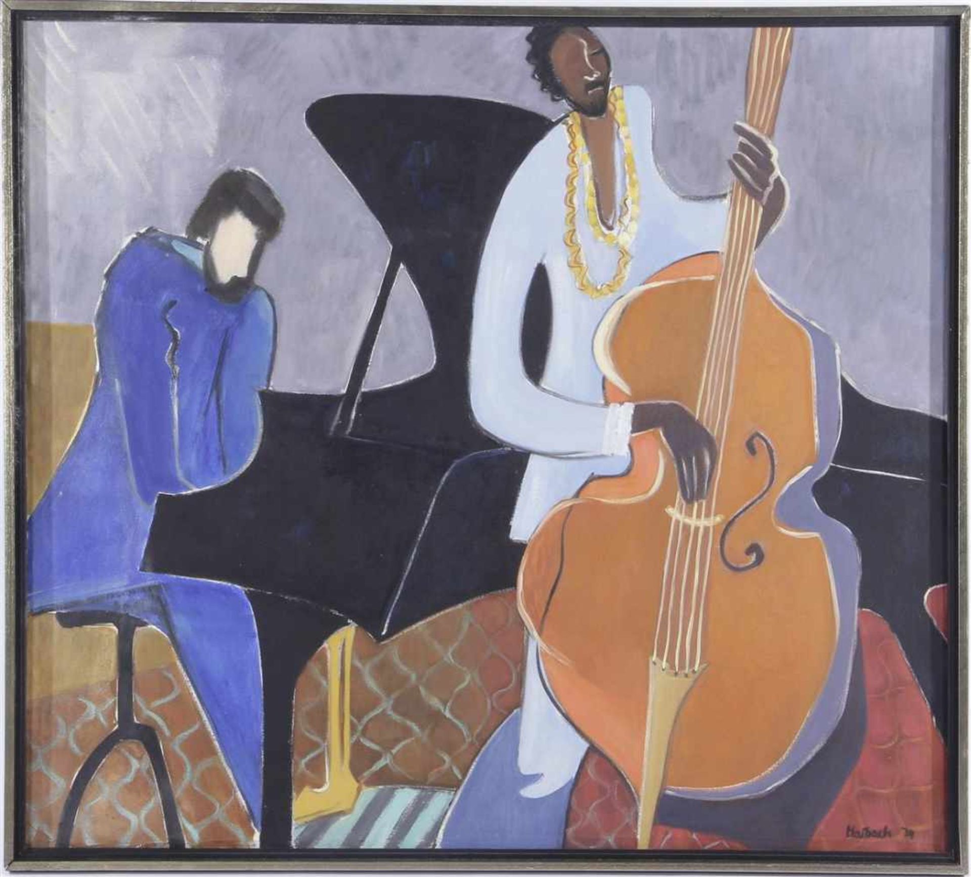 Gesigneerd Haibach, Pianist en cellist, doek gedateerd 1974, 92x102 cm