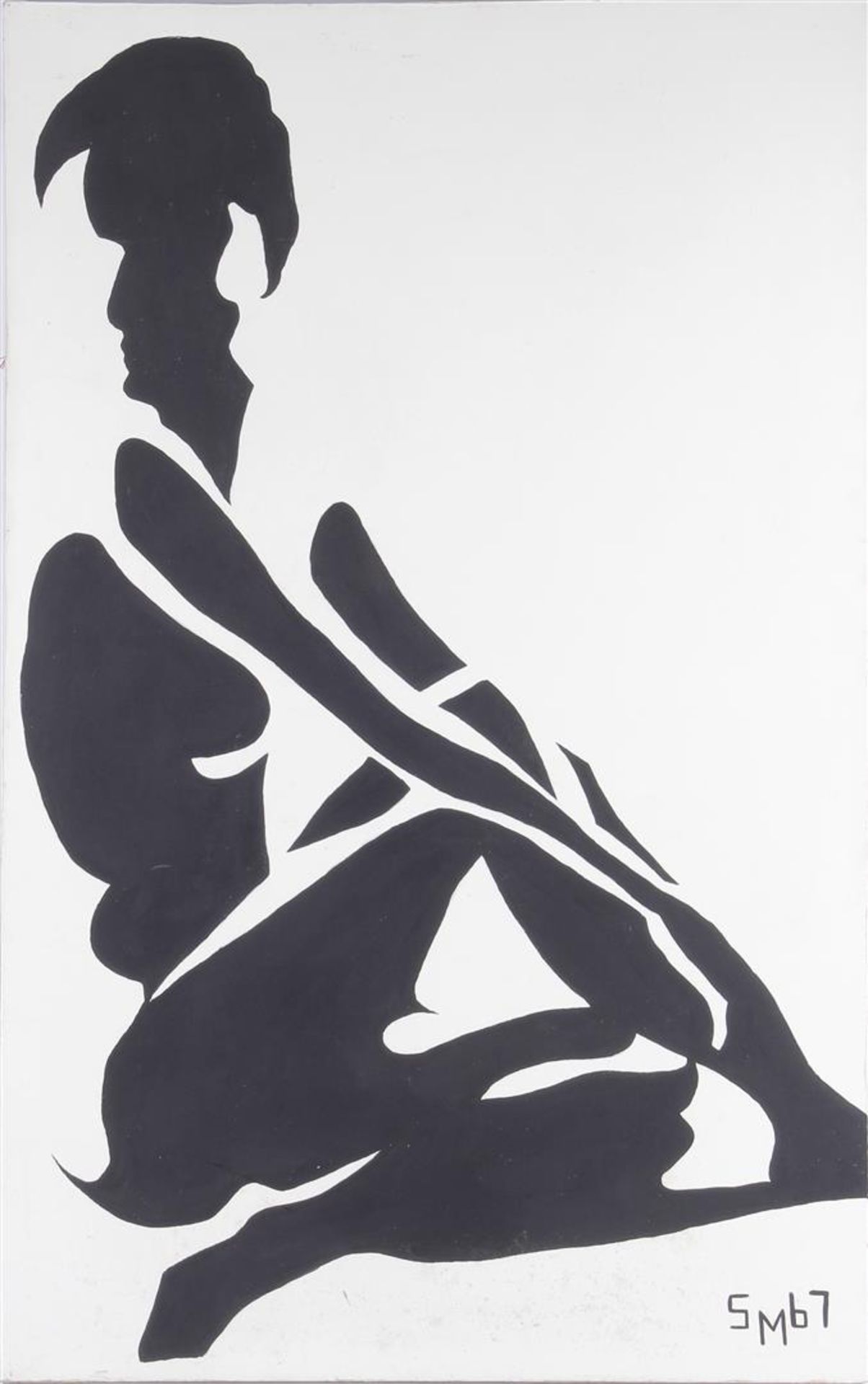 Monogram SM, Poserend naakt, olieverf op doek, gedateerd 1967, 143x89 cm
