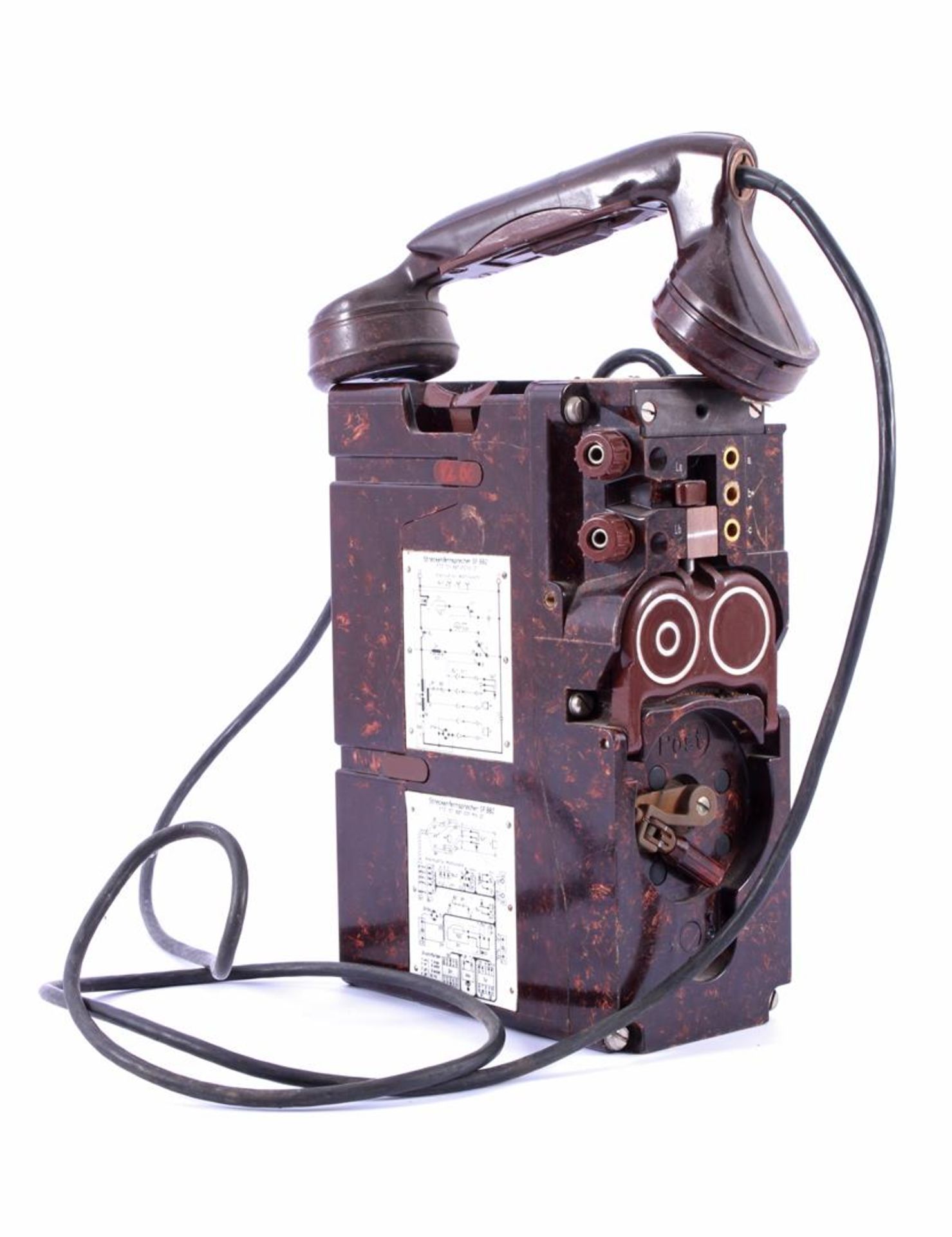 Duitse Streckenfernsprecher SF882 veldtelefoon in bakelieten kast, omstreeks 1960, 23,5x15,5 cm