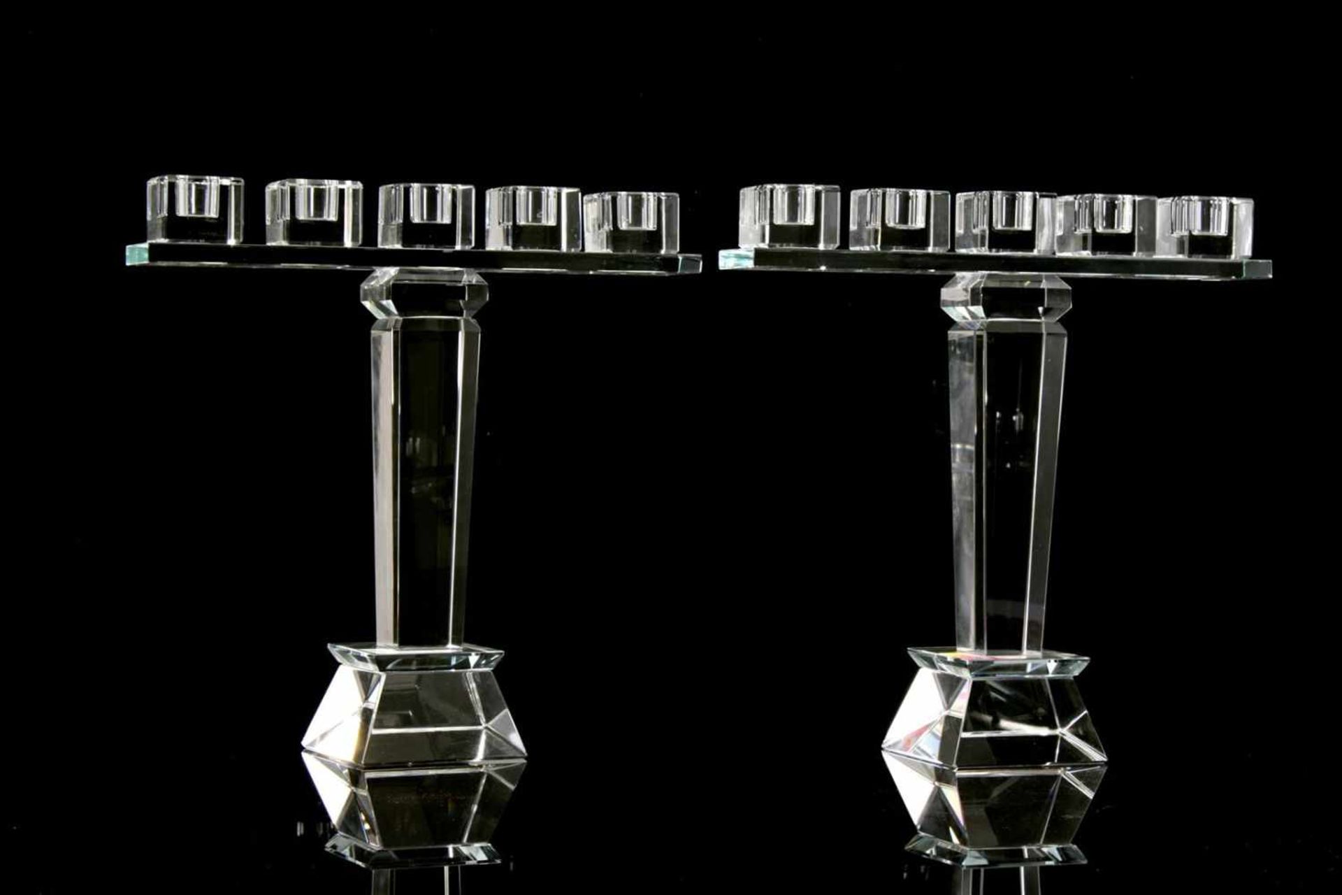 2 kristallen 5-lichts kandelaren 30 cm hoog, 30 cm breed
