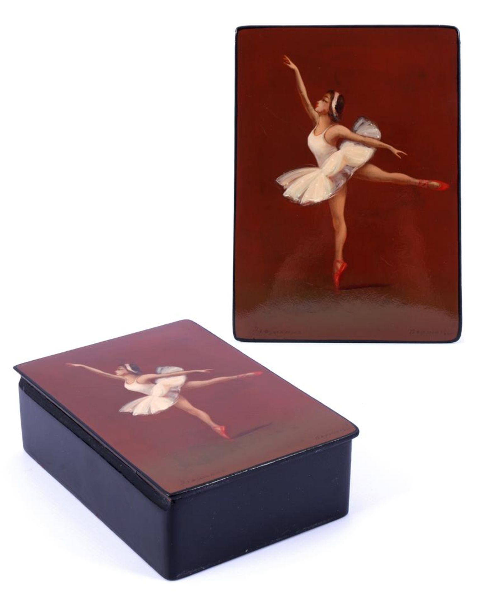 Russisch beschilderde lakdoos met afbeelding van ballerina 15x11 cm