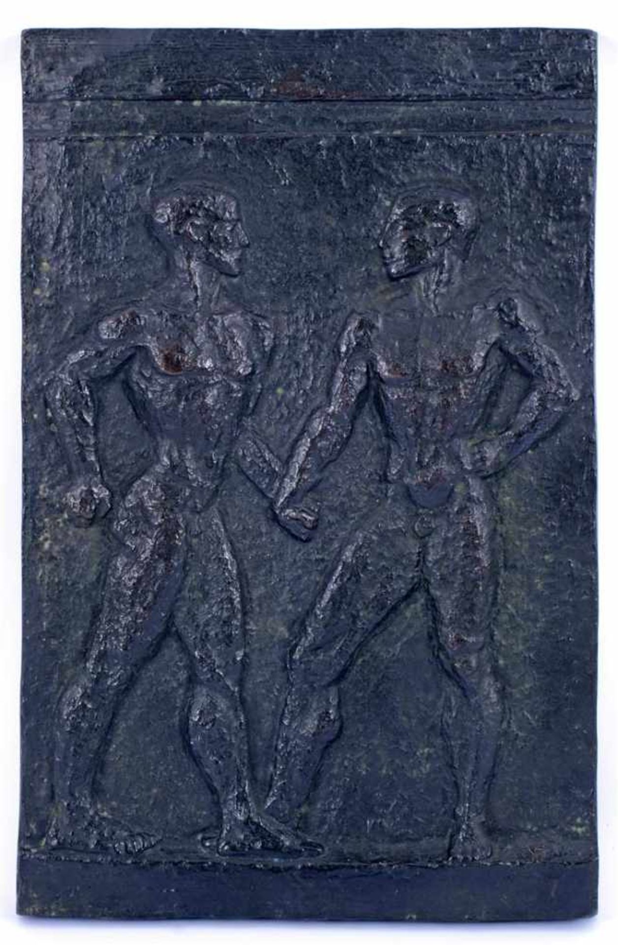 Anoniem, bronzen plaquette met 2 mannen, 41,5x27 cm, 10,8 kilo
