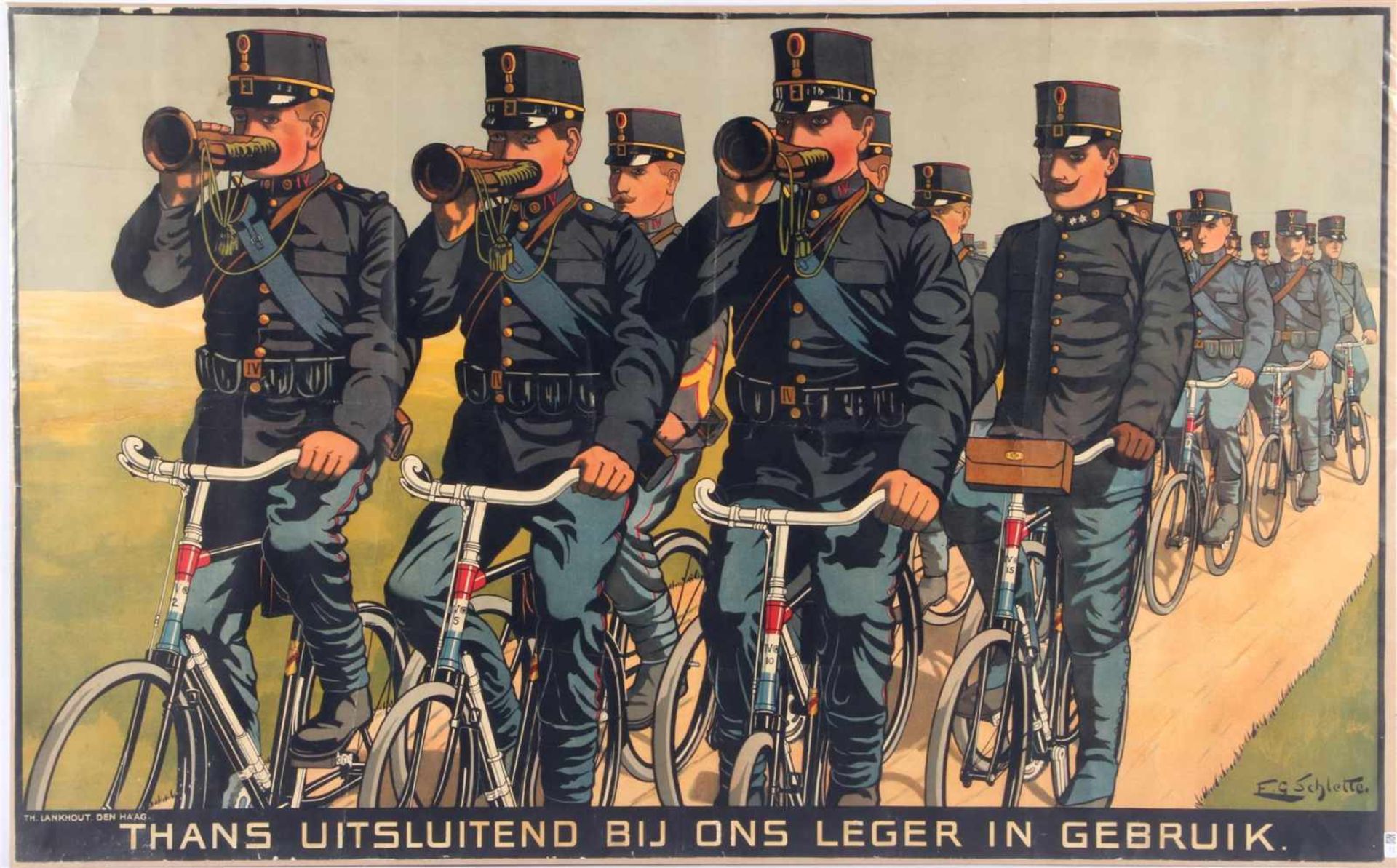 Oude reclameposter van Fongers fietsen, gemaakt door FG Schlette in 1915, Thans uitsluitend bij