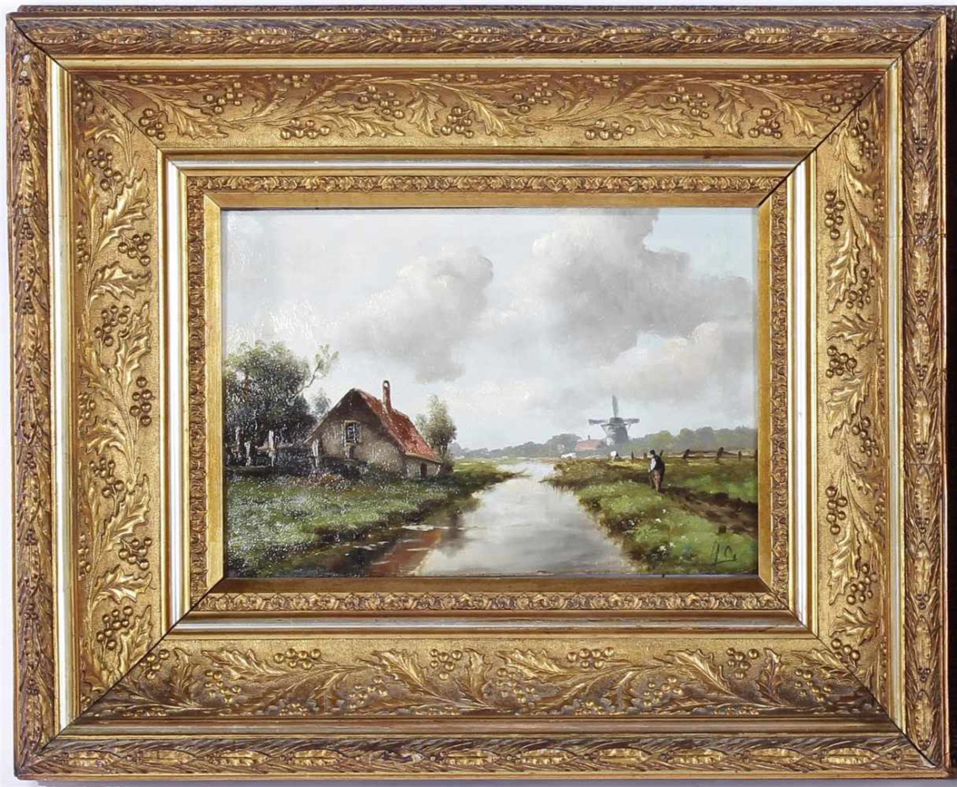 Monogram HG, Hollands landschap, paneel 22x33 cm en monogram HG, Winters landschap met vrouw op weg, - Bild 2 aus 3