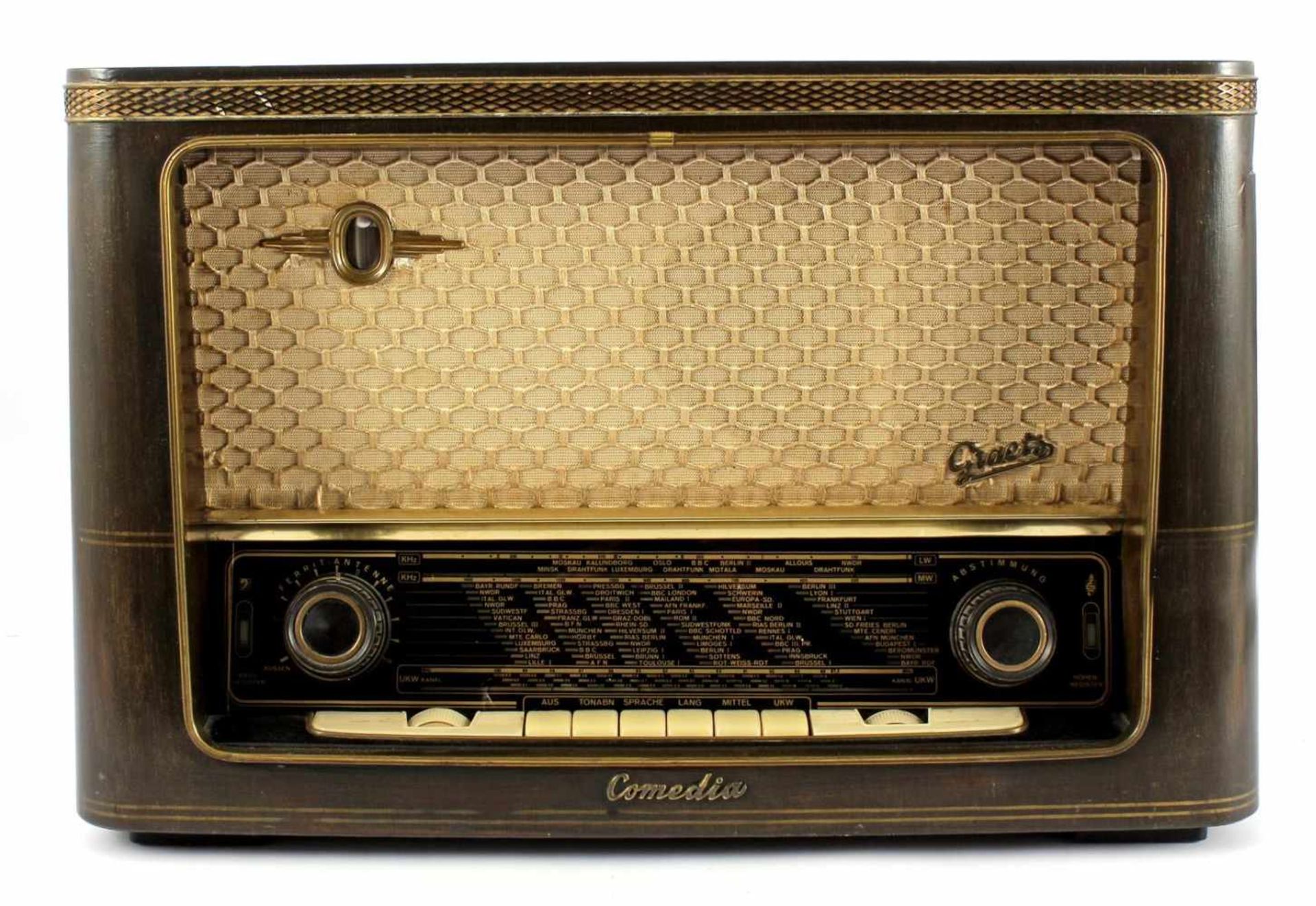 Graetz radio in wooden cabinet, type Comedia R / 216, 1950s, 36 cm high, 56 cm wide, 25 cm deep