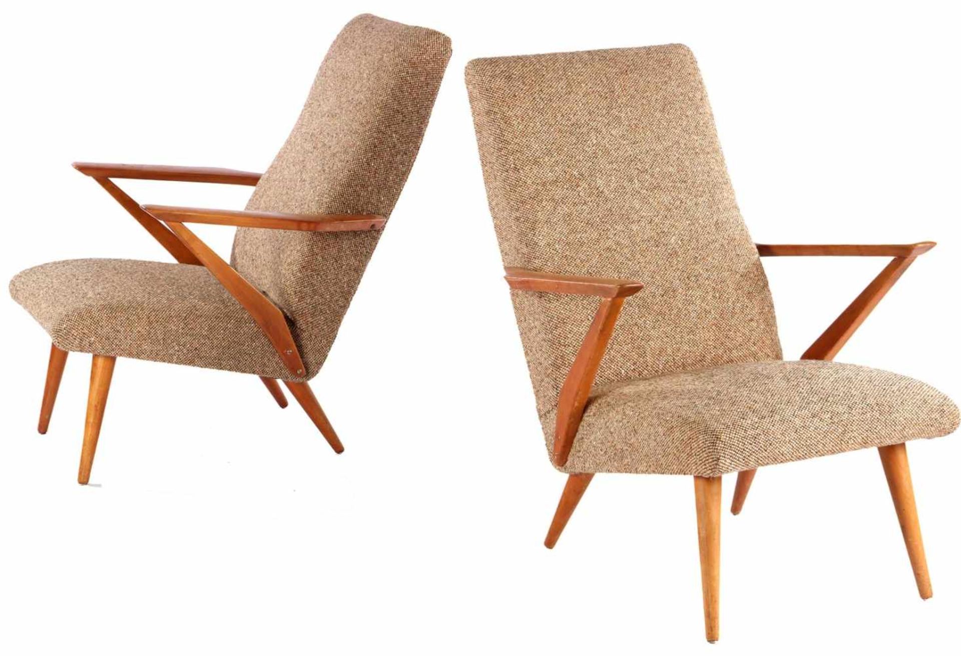 2 1960s armchairs with wool upholstery
