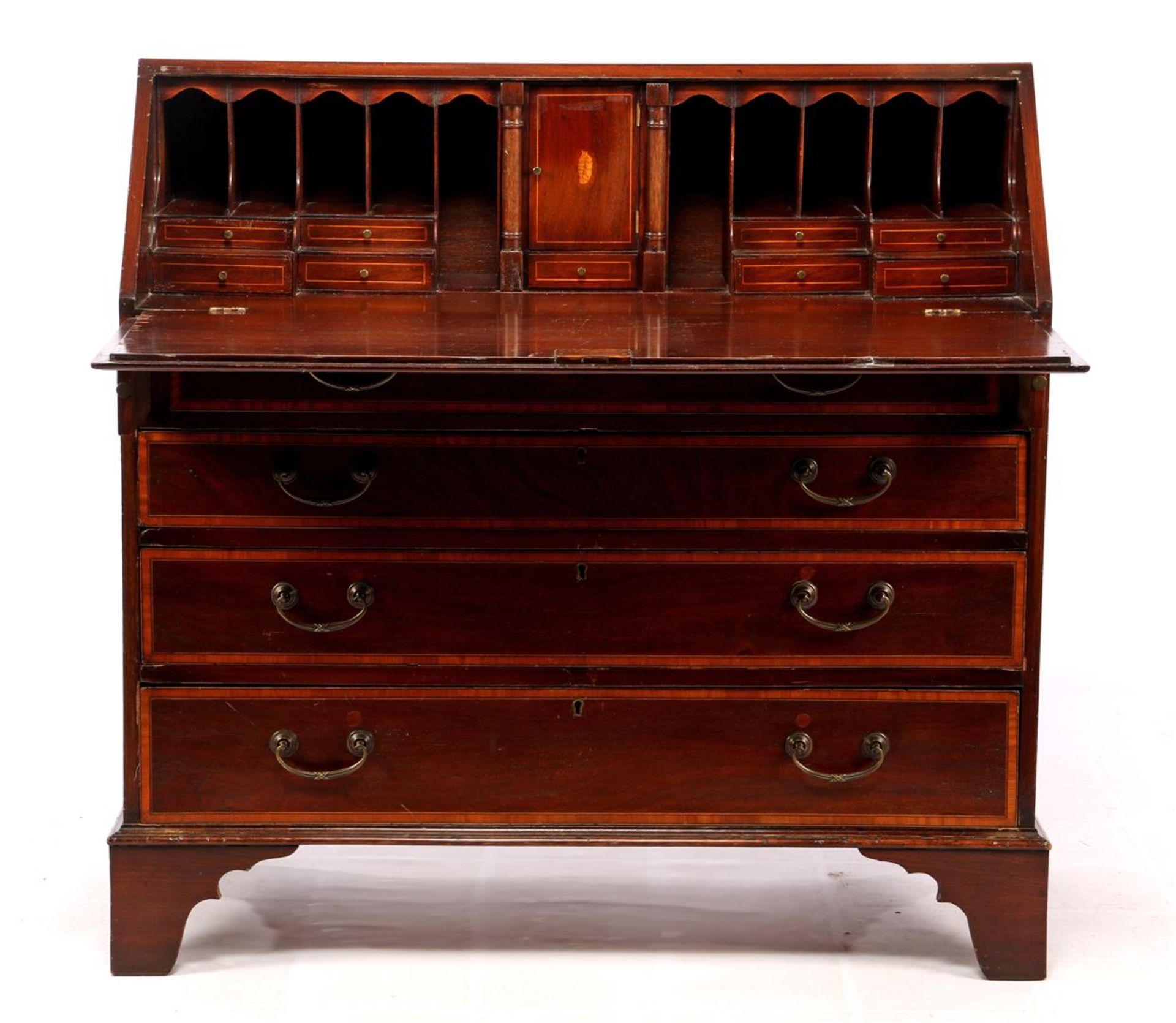 English walnut veneer & nbsp; valve desk with intarsia, 4 drawers and beautiful nest 100.5 cm