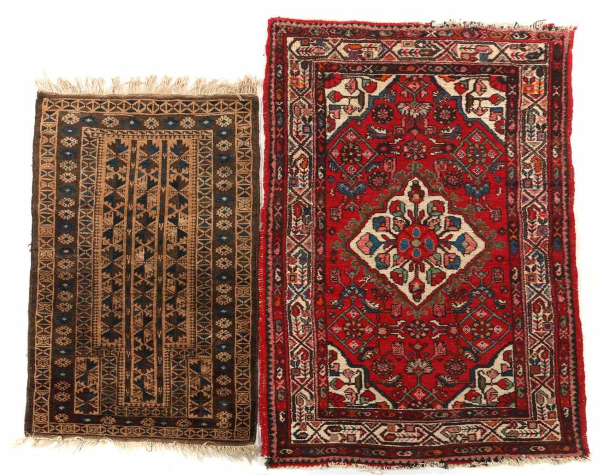 2 Oriental hand-knotted rugs 161x104 cm and 130x78 cm