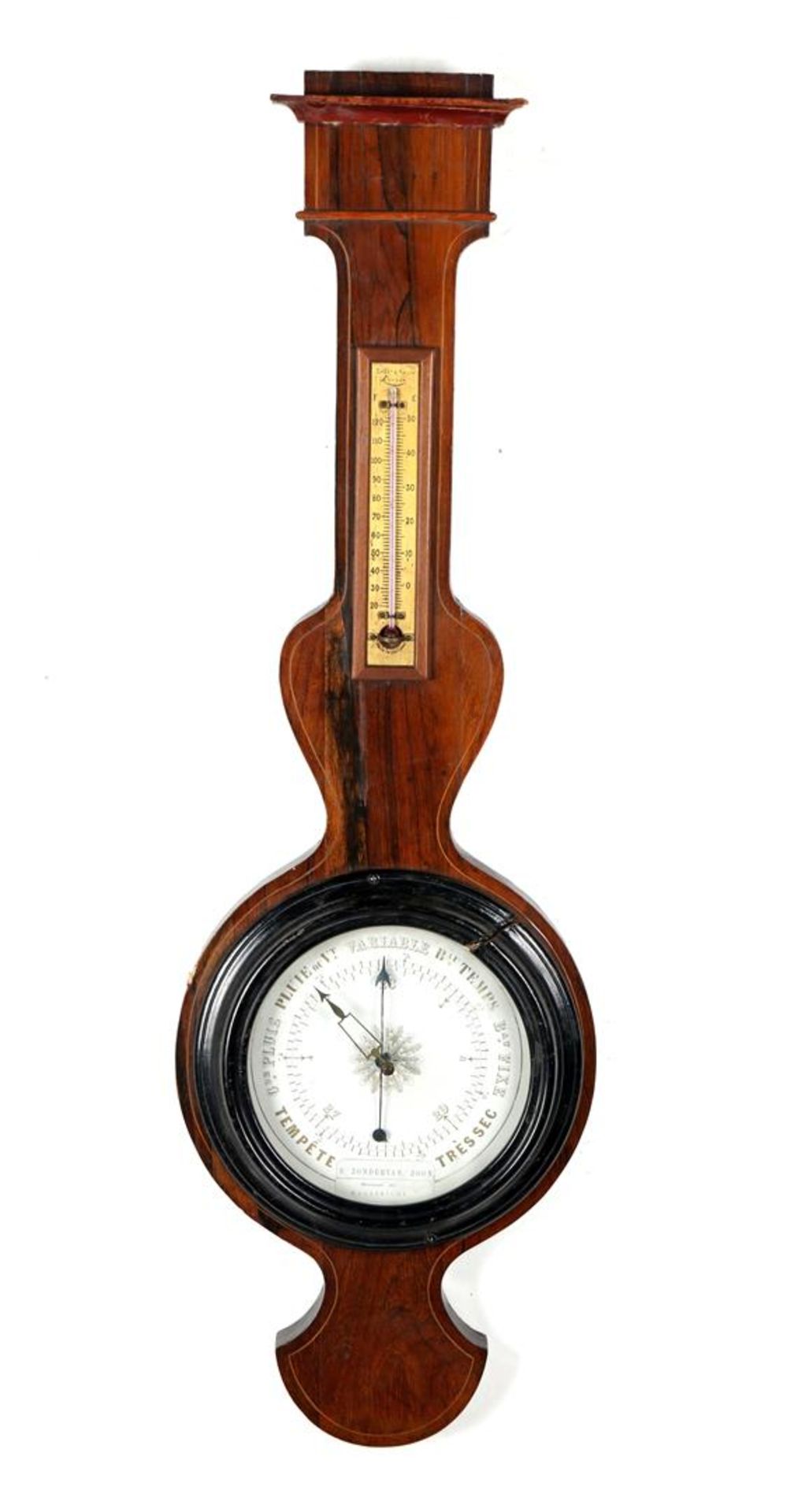 Antique barometer in mahogany case marked Short & amp; Mason thermometer and French barometer,