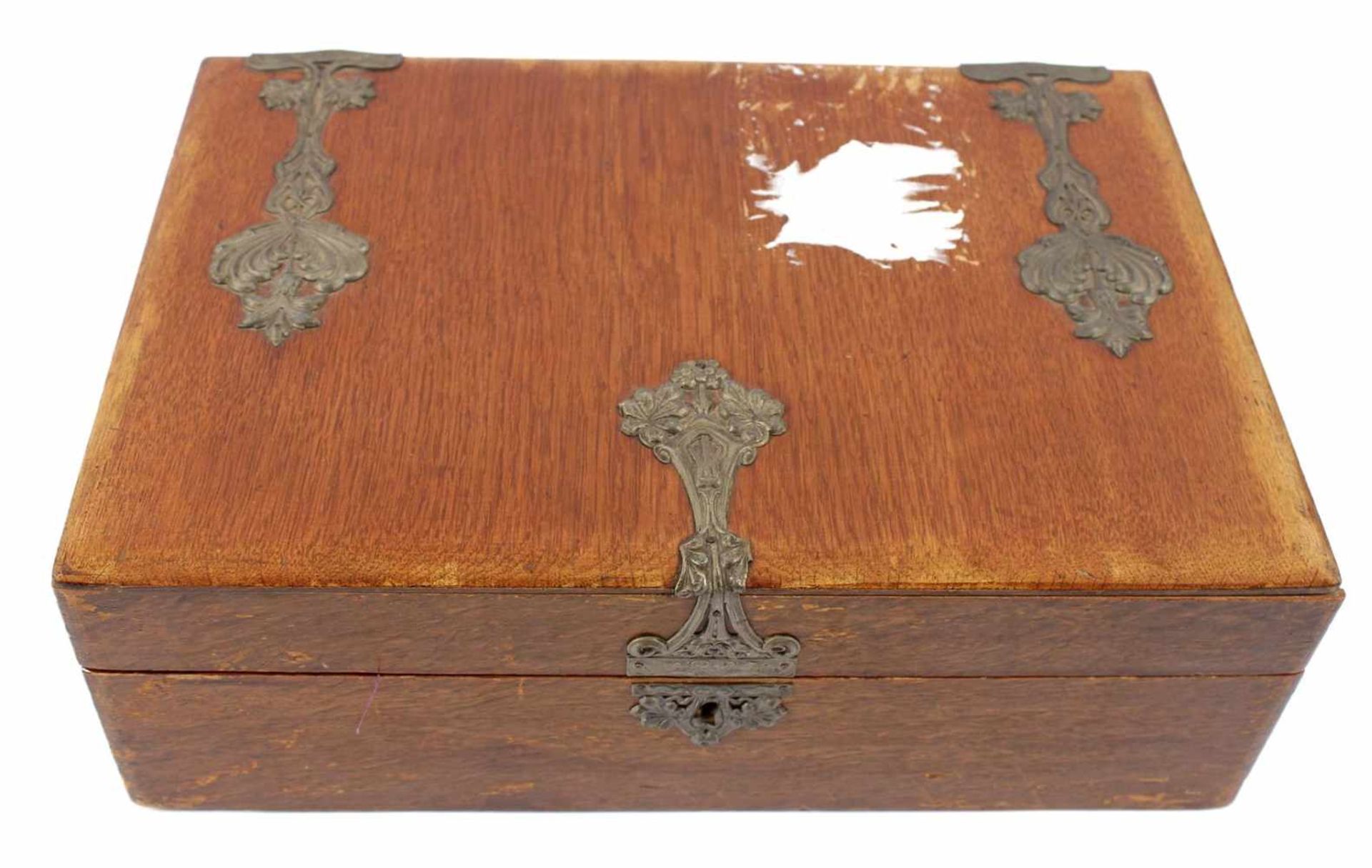 Old wooden writing box containing various bijou, base - Image 2 of 2