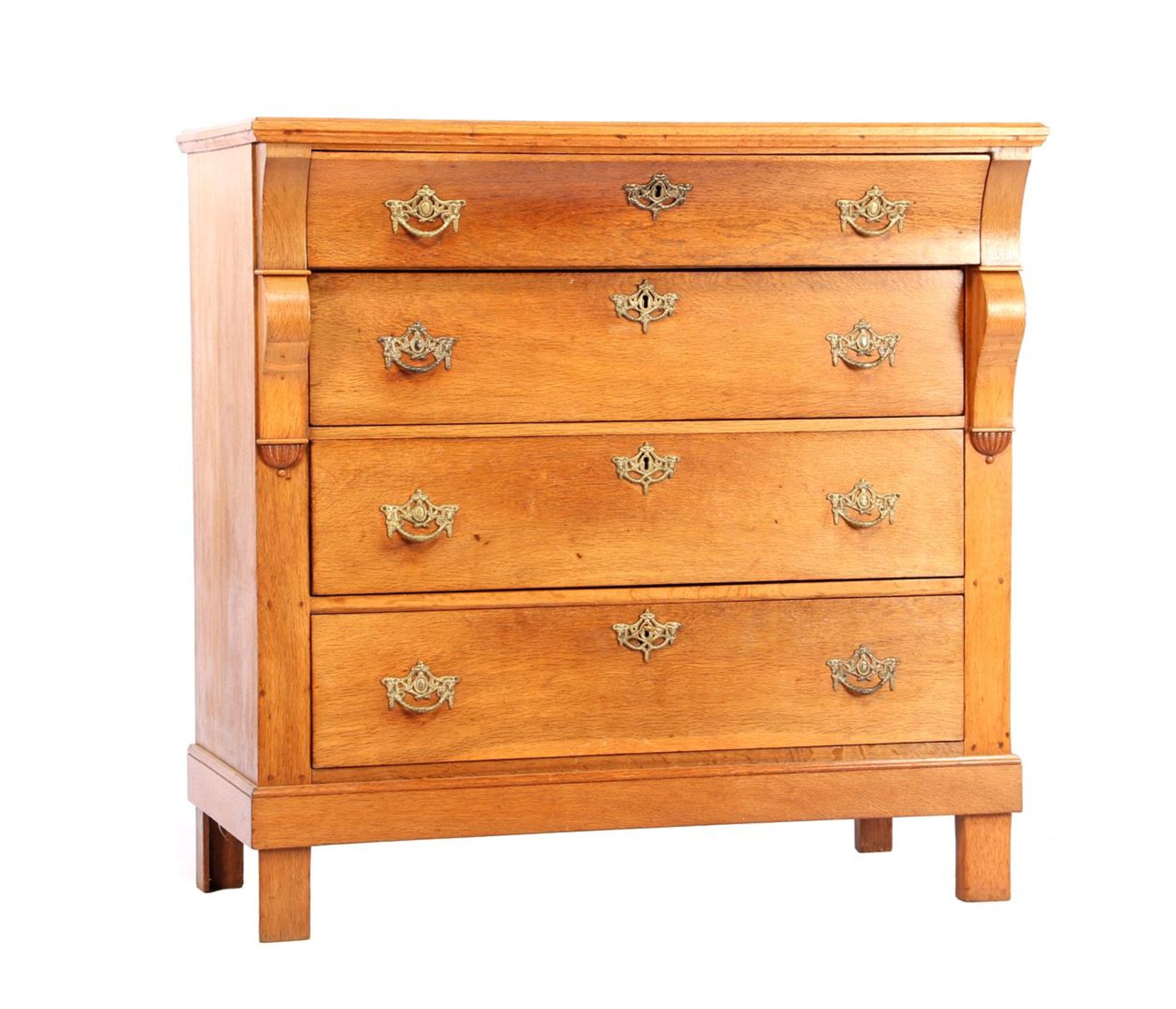 Oak Empire style 4-drawer chest of drawers 95.5 cm high, 96.5 cm wide, 52 cm deep