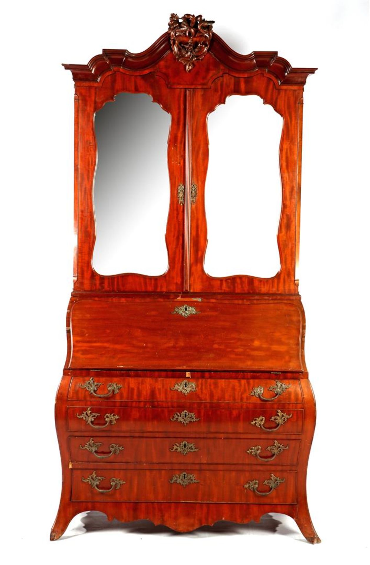 Louis Seize folding desk with loose curb with inserted crest, doors with old mirrors, 239 cm high, - Image 2 of 3