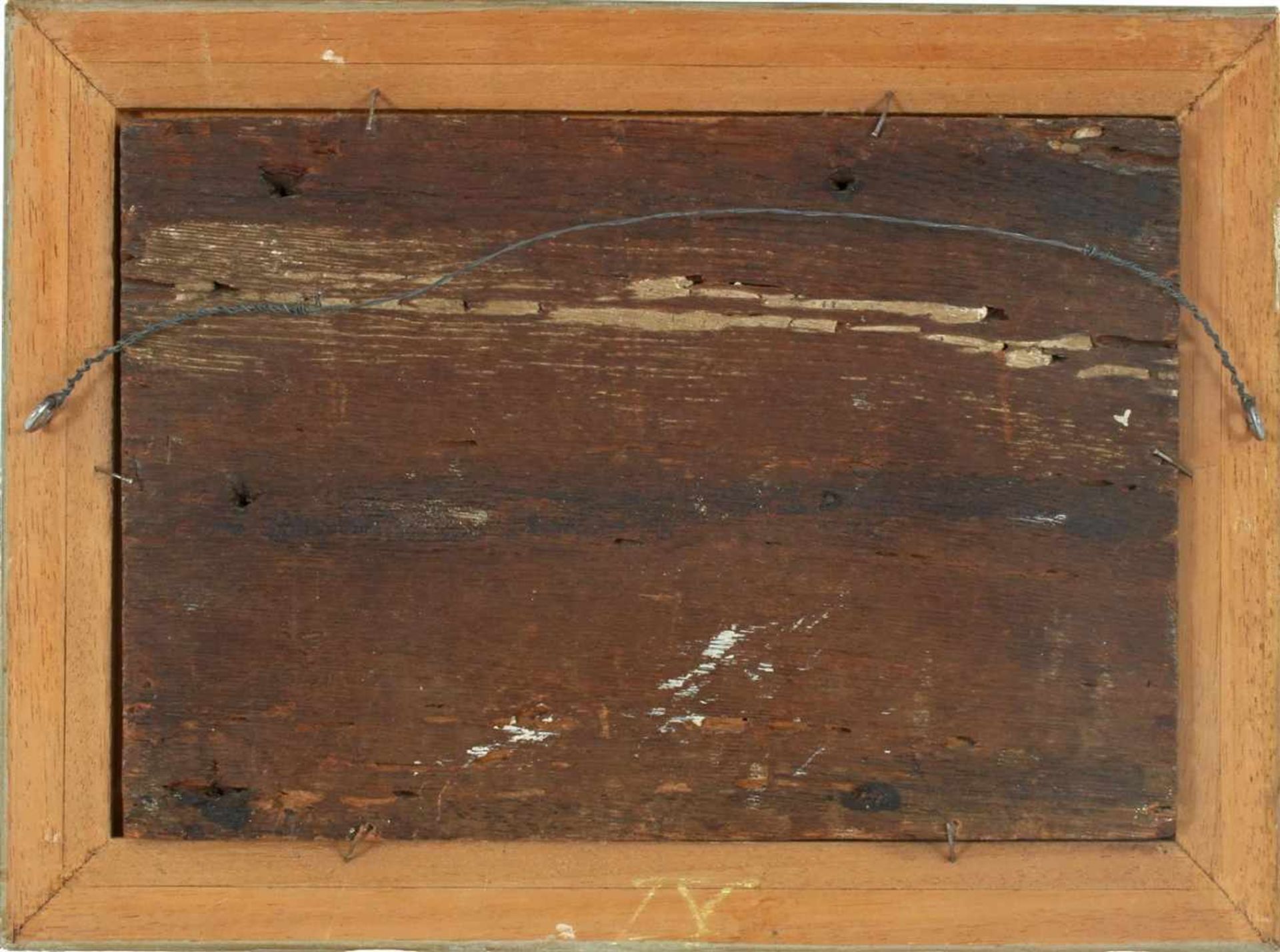 Unclear signed, Dutch cutter on turbulent sea, 1876, panel 26x18 cm - Bild 4 aus 4