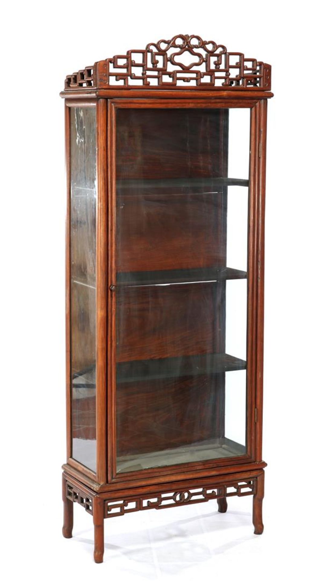 Rosewood Chinese 1-door display cabinet with glass in door and sides, with bumped & nbsp; crest,