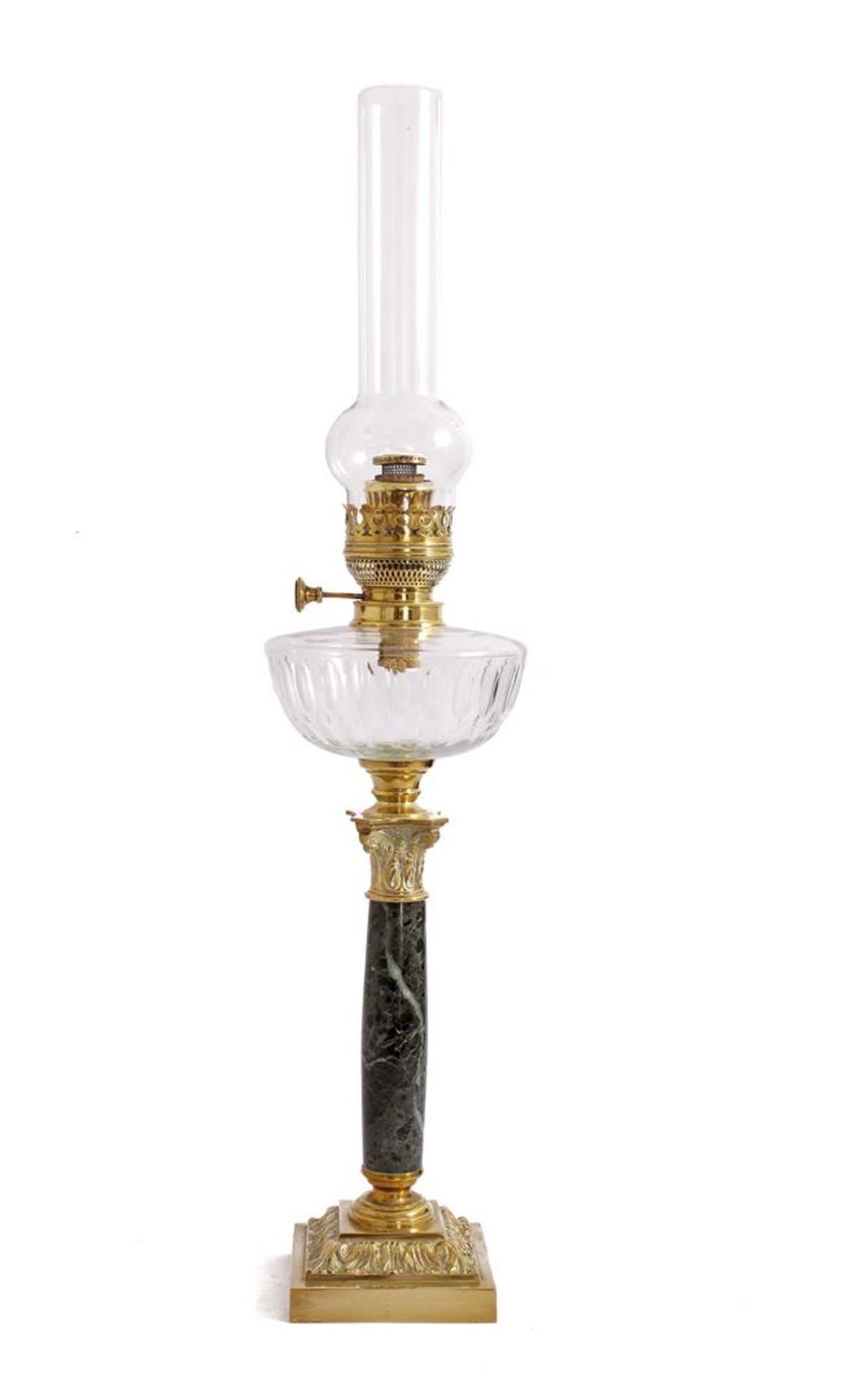 Classic brass table table lamp with marble and cut glass jar 76 cm high