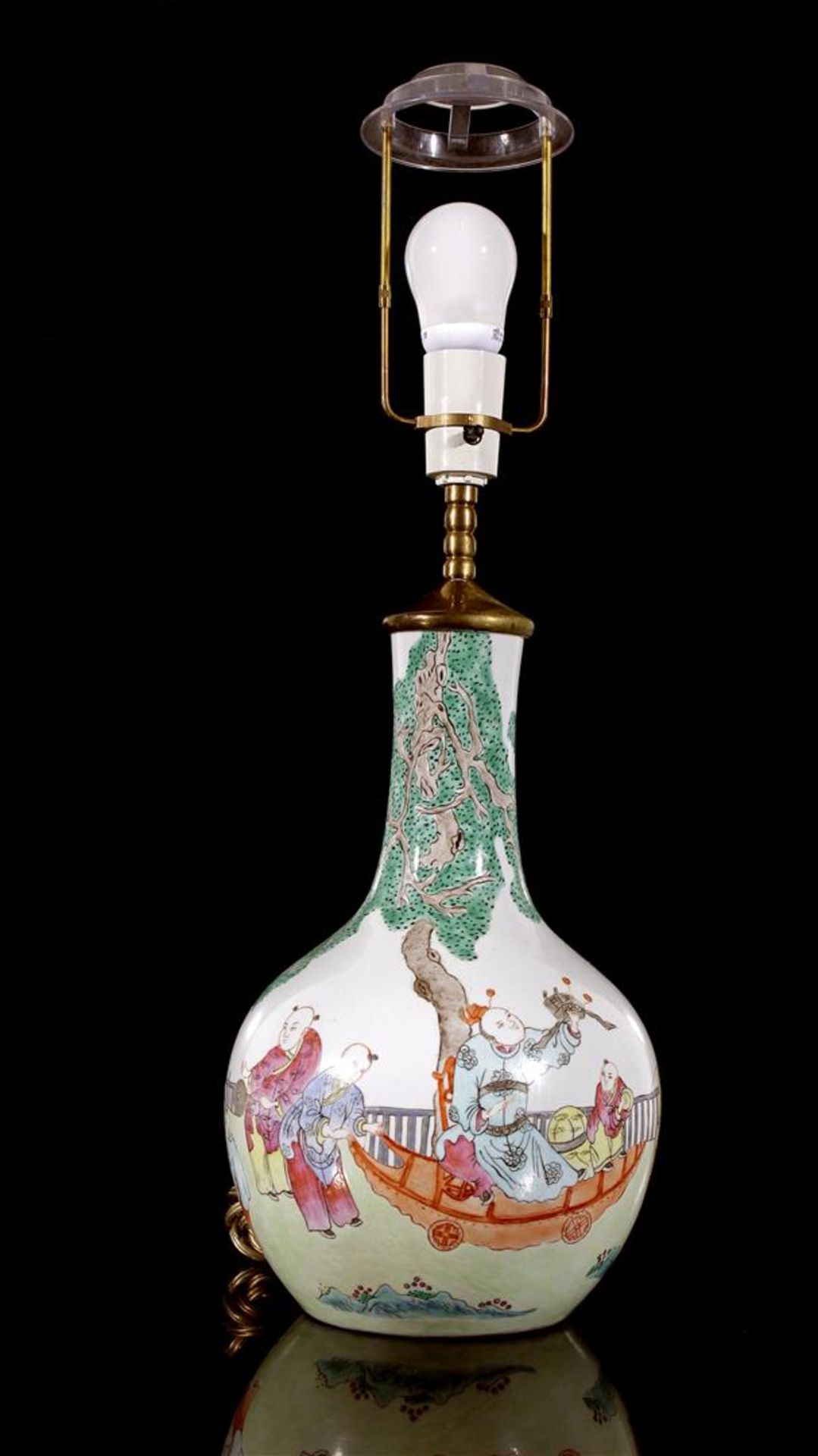 Chinese porcelain table lamp base with decoration of garden kites, 61 cm high