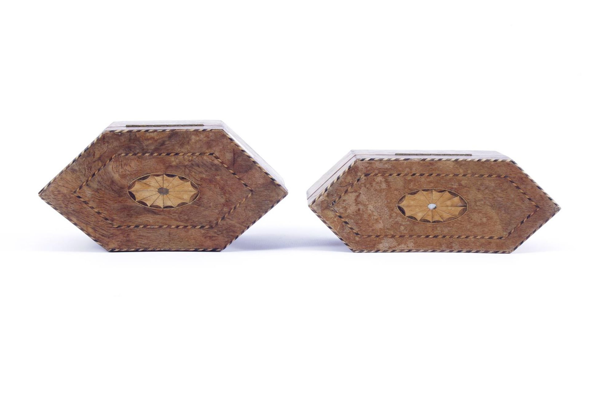 Nut veneer 19th century & nbsp; & nbsp; spoon box with intarsia 7 cm high, 18x7 cm and tea box 9 - Image 2 of 2