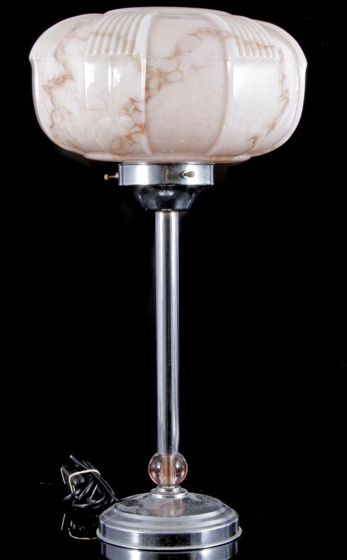 Metal table lamp with glass shade with marble structure 55.5 cm high, shade 29.5 cm diameter