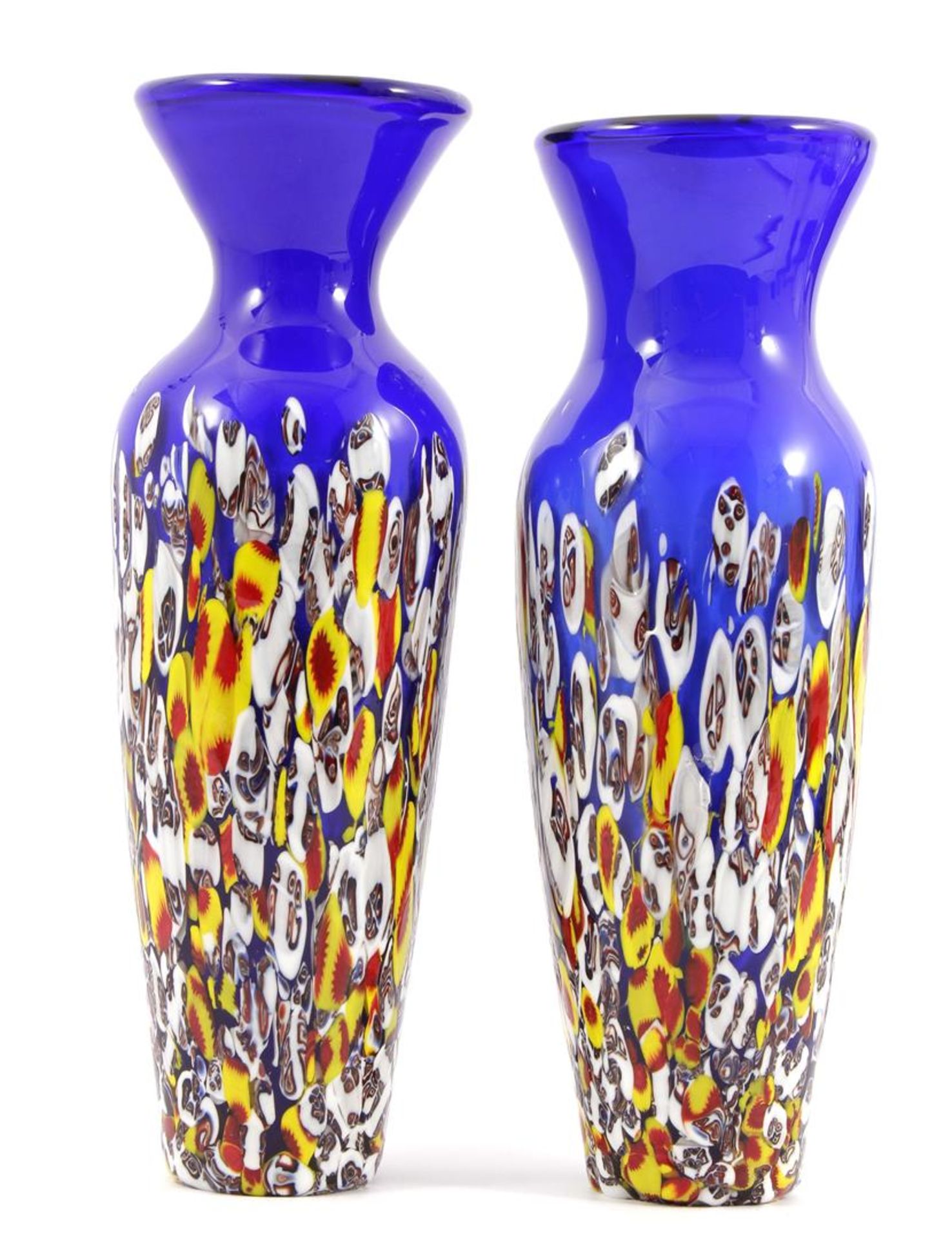 2 millefiori colored glass vases 37.5 cm high