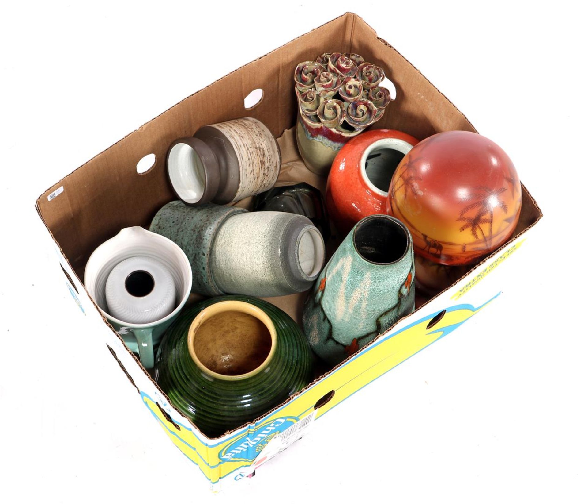 Box b.u. various ceramics Wed. Mobach, Des Pots, Foreign, Ravelli and glass Copier vase