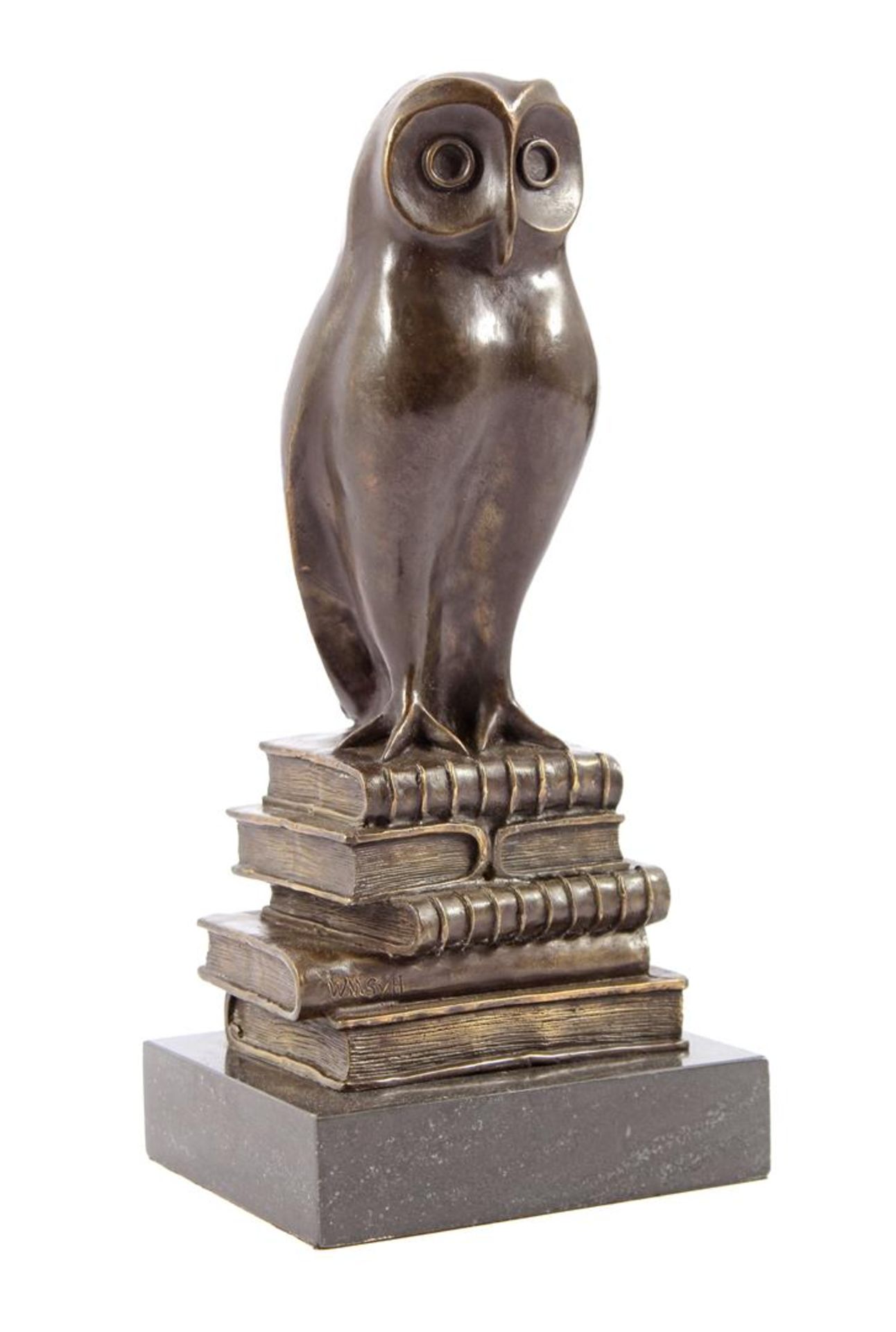 Anonymous, bronze sculpture of an out, standing on a stack of books, 33 cm high