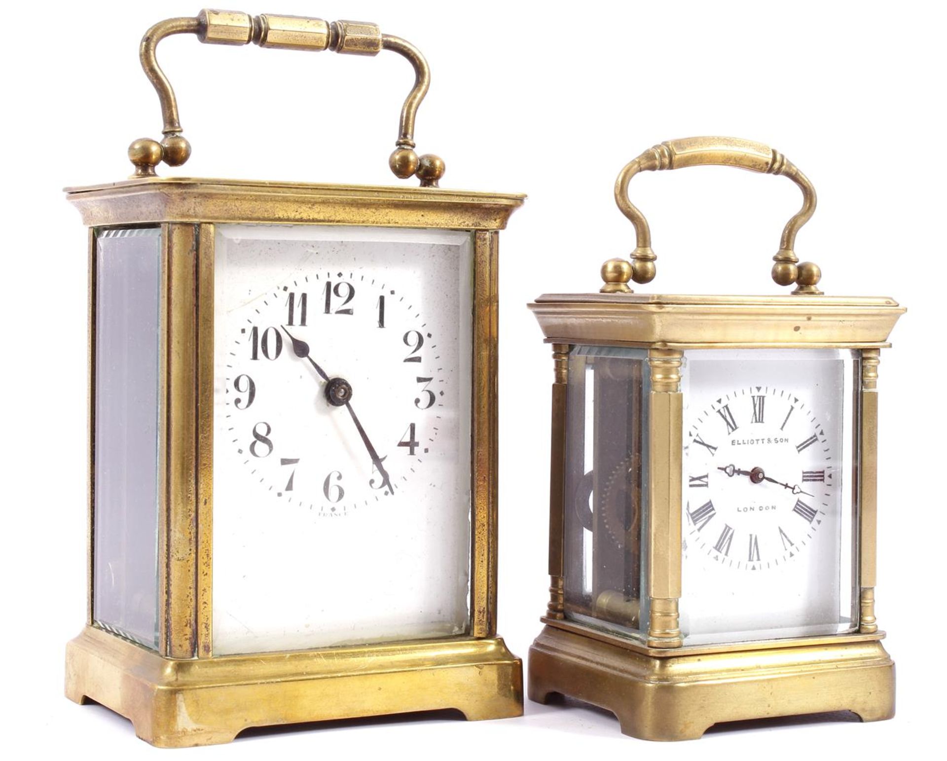 English travel alarm clock in brass case, with address Elliot & amp; Son London 11.5 cm high (