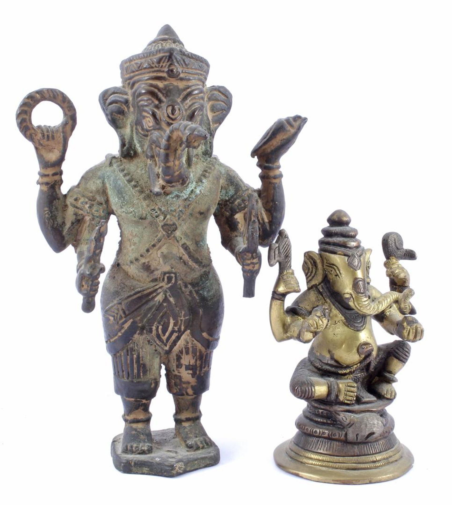 2 bronze Ganesha statues 12 cm and 20.5 cm high
